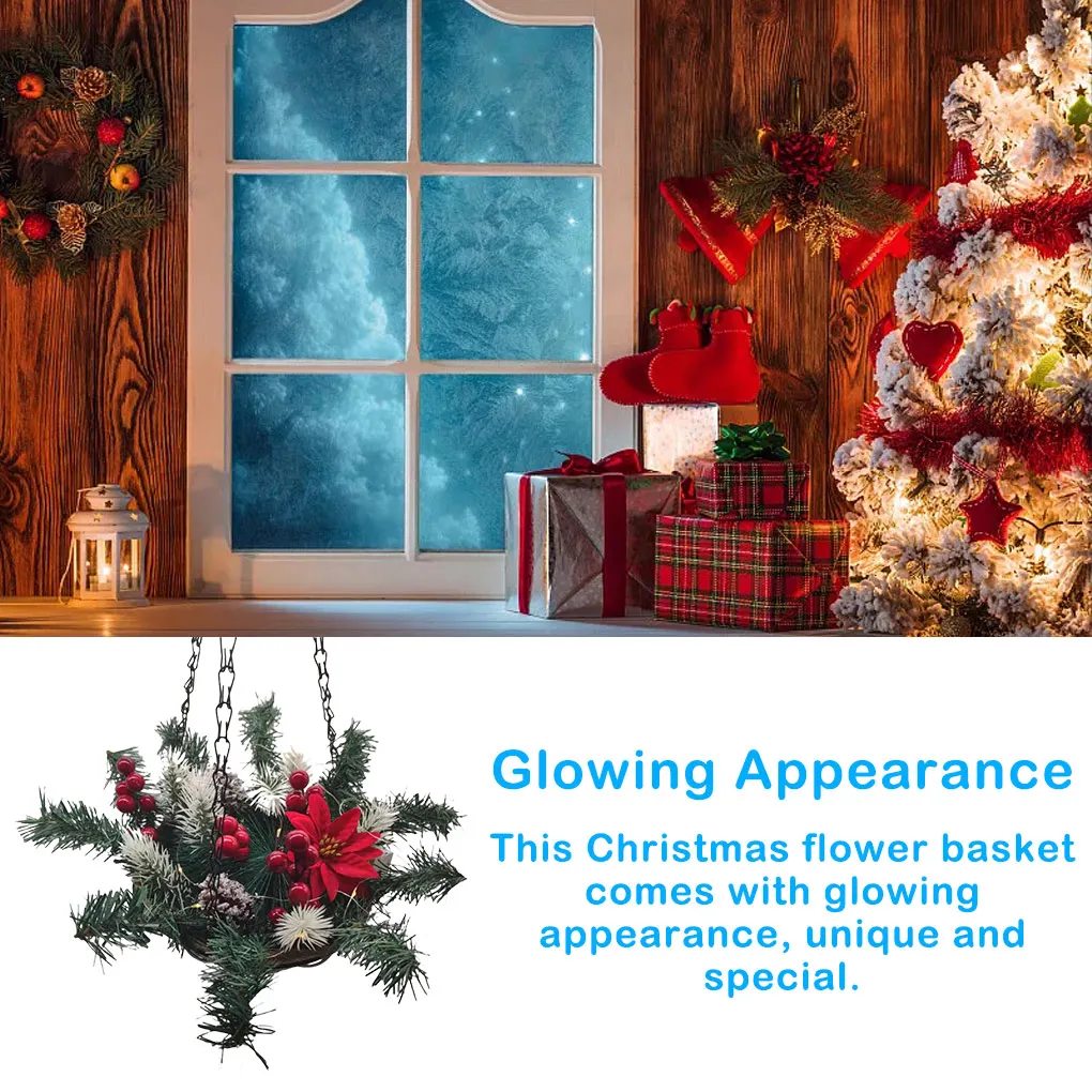 

Рождественская светящаяся корзина для цветов, праздничное украшение, Рождество, «сделай сам», сцена, декоративные гирлянды, искусственное ...