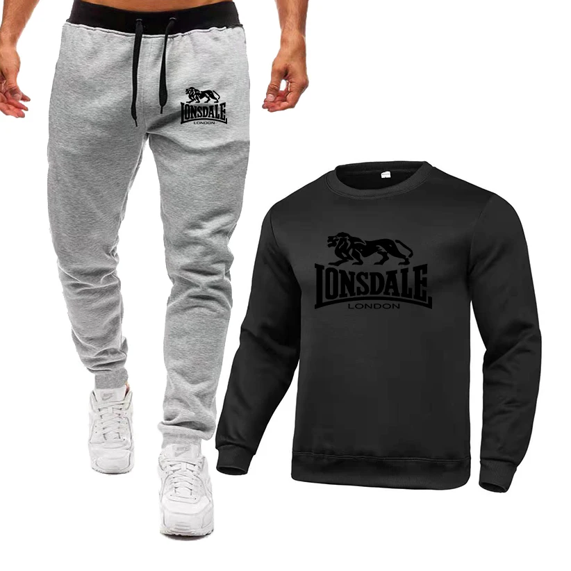 Мужской спортивный костюм LONSDALE в стиле Харадзюку свитшот с круглым вырезом и