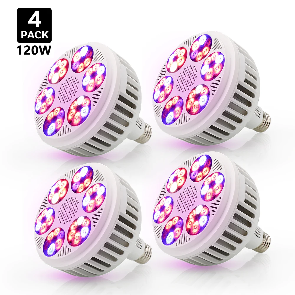 

4PCS 120W Full Spectrum E27 LED Grow Light for Plants Aquarium Flowers Seeds Garden Vegetables Greenhouse