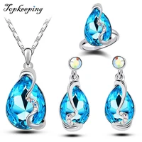 austrian crystal ladies party dress earrings pendant necklace rings women jewelry sets