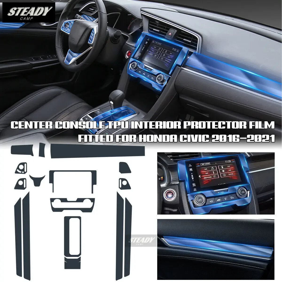 

Car Interior Center Console Transparent TPU Protective Anti-scratch Repair Film Accessories Refit For Honda Civic 2016-2019 2020