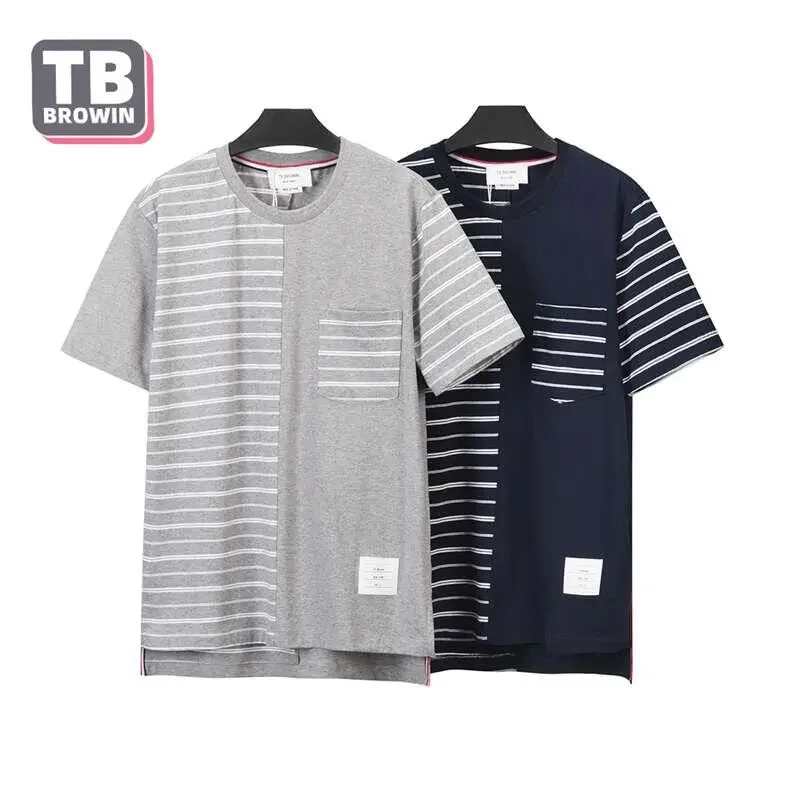 

TB BROWIN Men's T-shirt Brand Summer Round Collar Cotton Stripe Korean Version of Sweat Absorption Leisure Short Sleeves