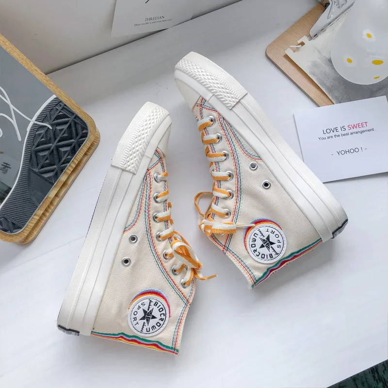 

Кеды для девочек, Вулканизированная подошва, высокие берцы, на шнуровке, черные, бежевые, весна-осень