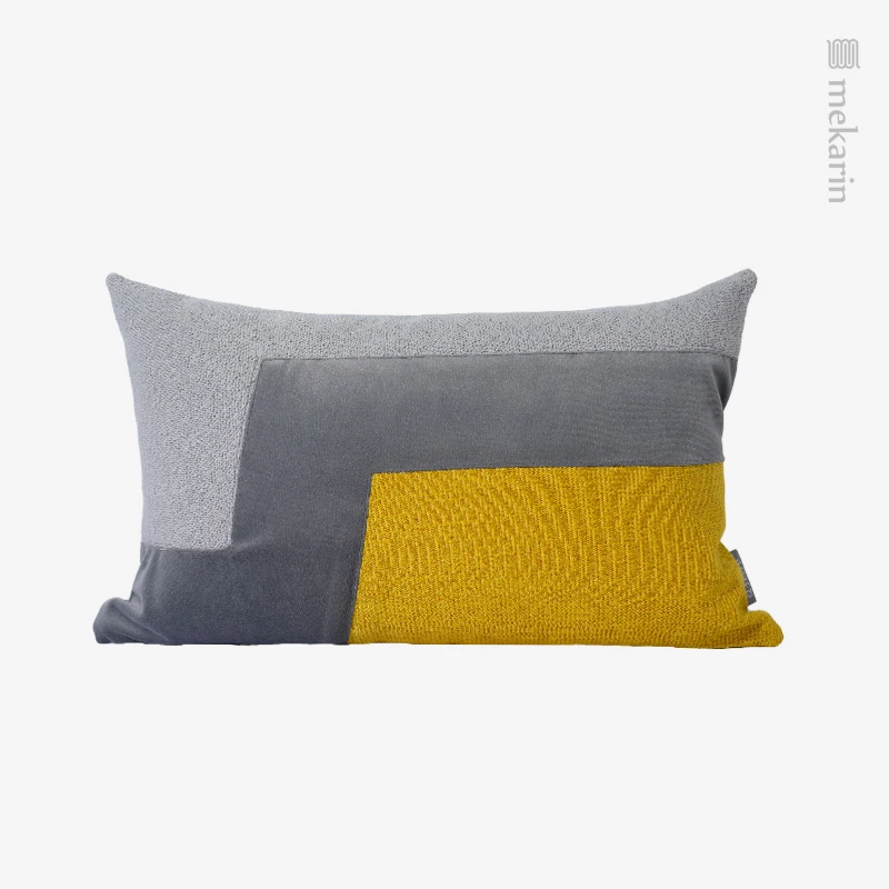 

Model room decorative cushion pillow yellow gray stitching hit color sofa square pillow bedroom lumbar pillow garden pillow