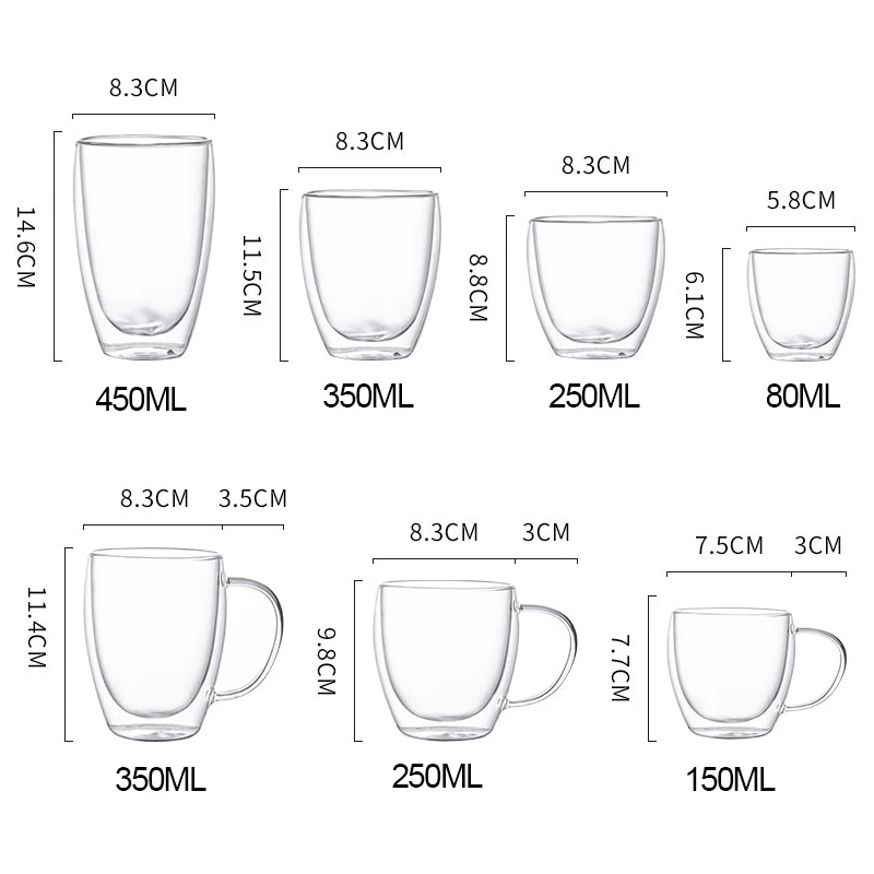2-6 шт. термостойкая кружка из боросиликатного стекла с двойными стенками |