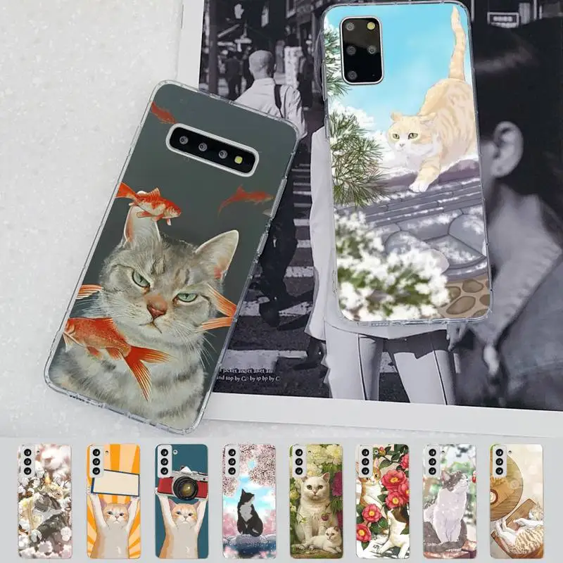 

FHNBLJ cute cartoon cat Phone Case for Samsung S21 A10 for Redmi Note 7 9 for Huawei P30Pro Honor 8X 10i cover