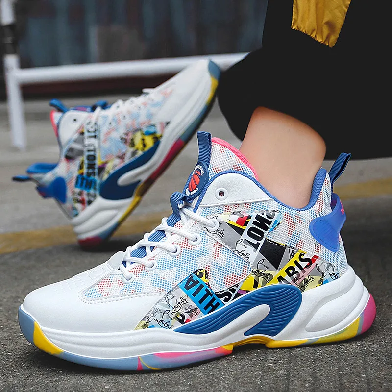Fashion Printed White High-top Men's Basketball Shoes Platform Mens Trainers Outdoor Autumn Winter Women's Sports Shoes Baskets
