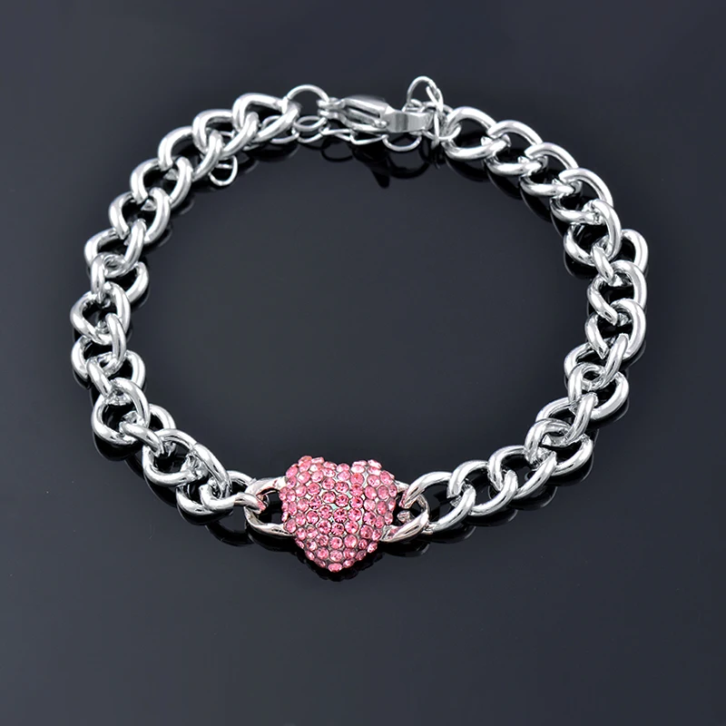 

LEEKER Cuba Pink Cubic Zirconia Heart Bracelets For Women Bracelets on hand Silver Color Jewelry Gift for girlfriend 845 LK2