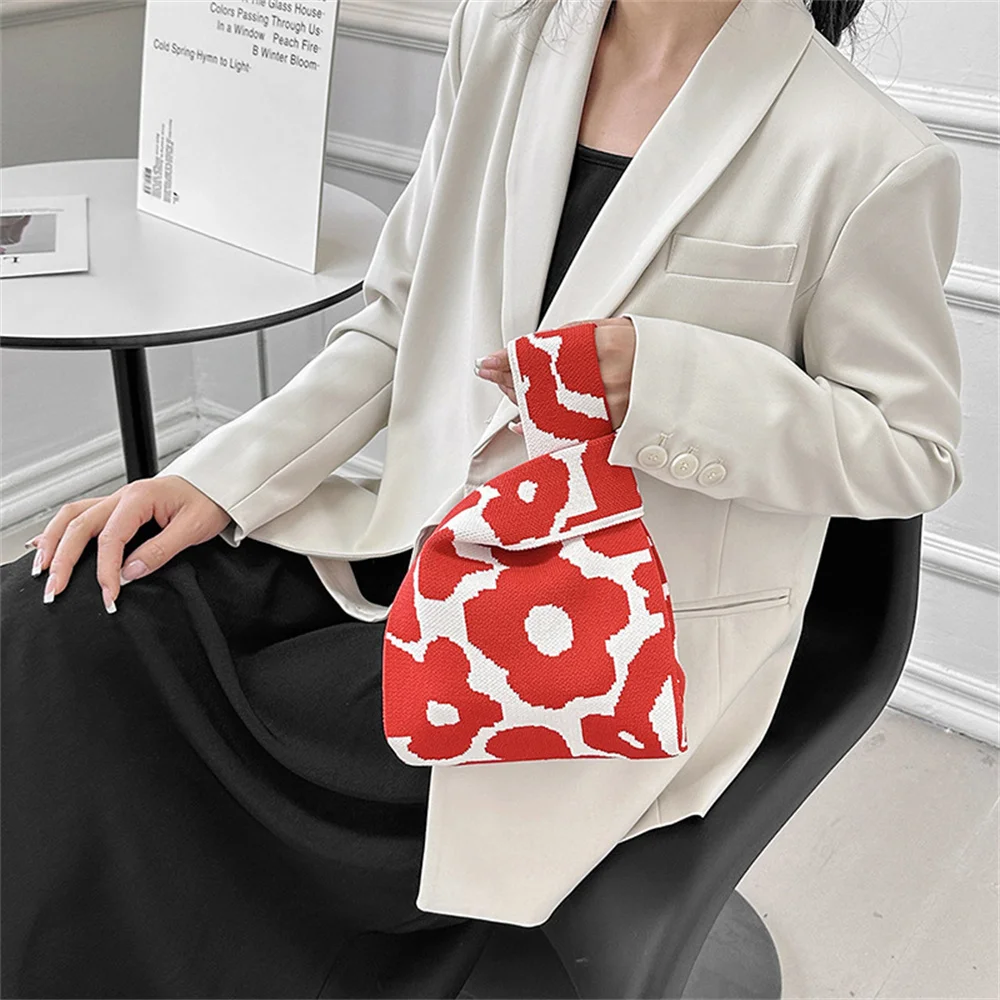 Women New Flower Knitted Handbag Fashion Handmade Shoulder Bag Lady Leisure Tote Bag Japanese Student Reusable Shopping Bags