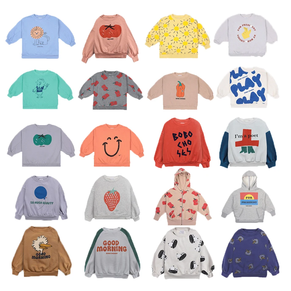 

Bobo Brand Children Long Sleeved Sweatshirt Kids Cotton Hoodies Boy Girl Cartoon Round Neck Print Clothes Casual Fashion Tops