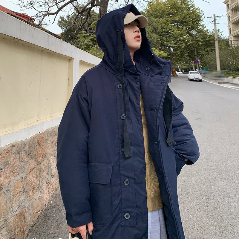 Winter Thick Long Coat Men Warm Fashion Oversize Hooded Coat Men Korean Loose Thickened Jacket Mens Parker Overcoat M-2XL