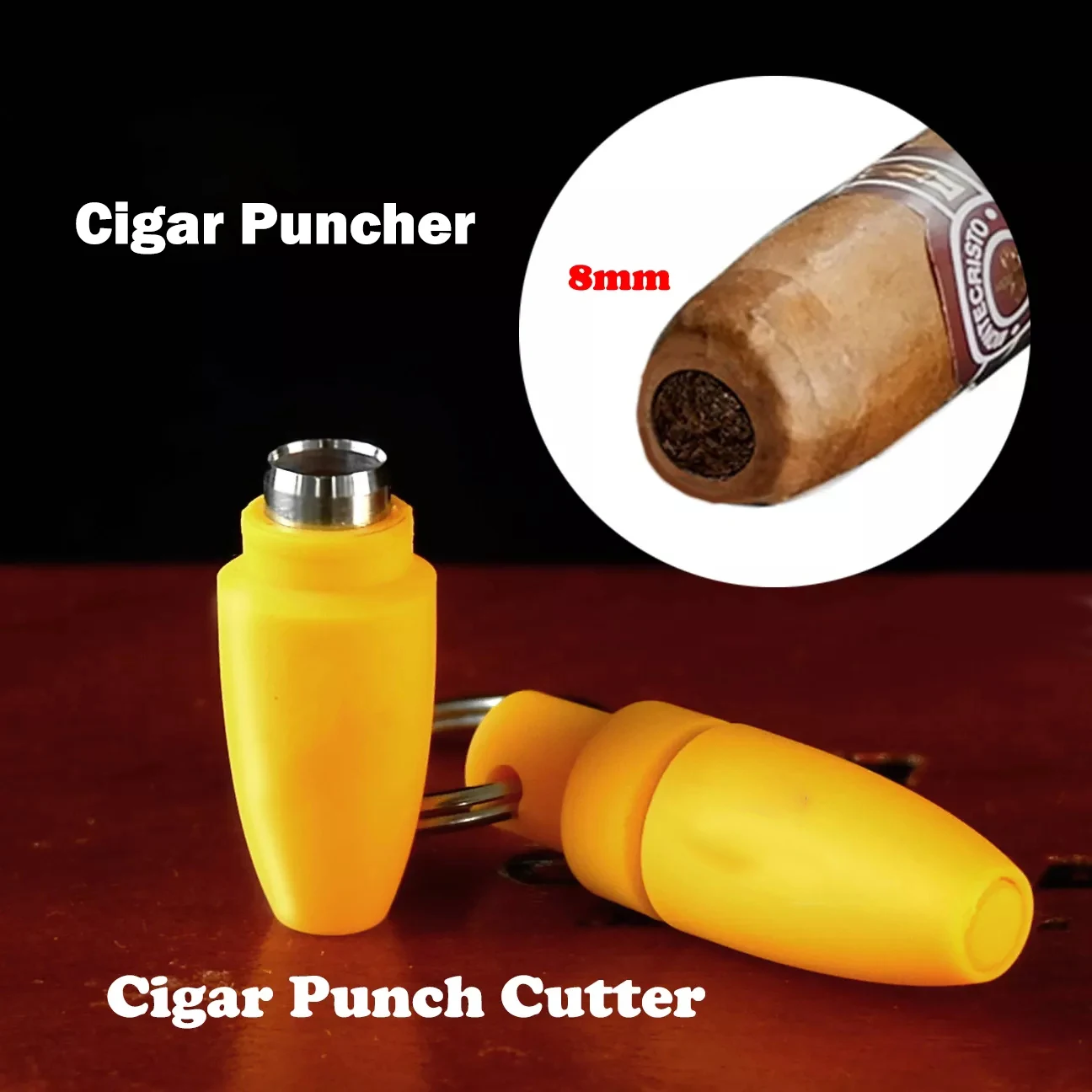Cigar Punch Cutter With Key Ring Portable Cigar Accessories Pull Hole Cool Cigar Punch Rubber Clip Metal Gadget Mini Puncher