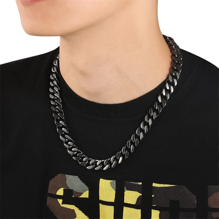 

Sliver Gold Plated Jewelry Hip Hop Black Iced Out CZ Miami Cuban Link Chain Cool Alloy Cuban Link Necklace