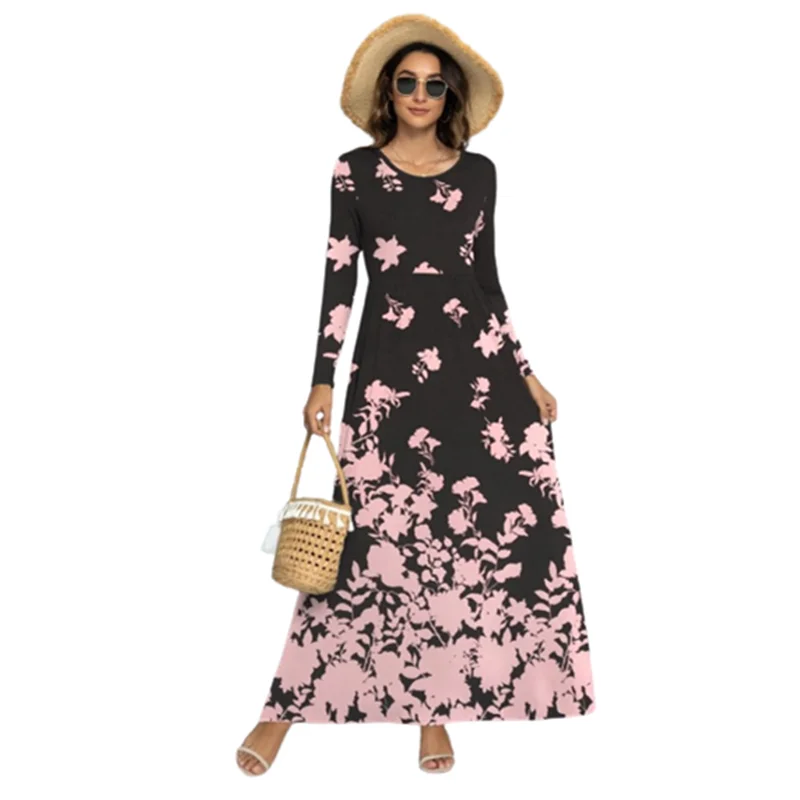 

Women Boho Floral Maxi Dresses Elegant Vintage Robe 2022 New Autumn Winter Long Sleeve Casual Loose Long Dress Vestidos De Mujer