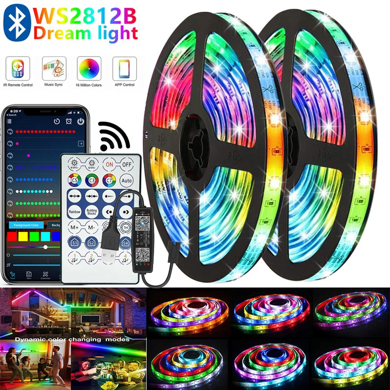 

10M 20M LED Lights Decor Strip Bluetooth Remote Control Flexible Dream Color Lamp 5050 WS2812 Background Decoration RGBIC Bulbs
