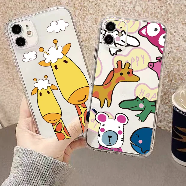 

Cute Cartoon Giraffe For Apple iPhone 13 12 11 Pro Mini X XR XS Max SE 6 6S 7 8 Plus Clear Phone Case Funda TPU Carcasa Back
