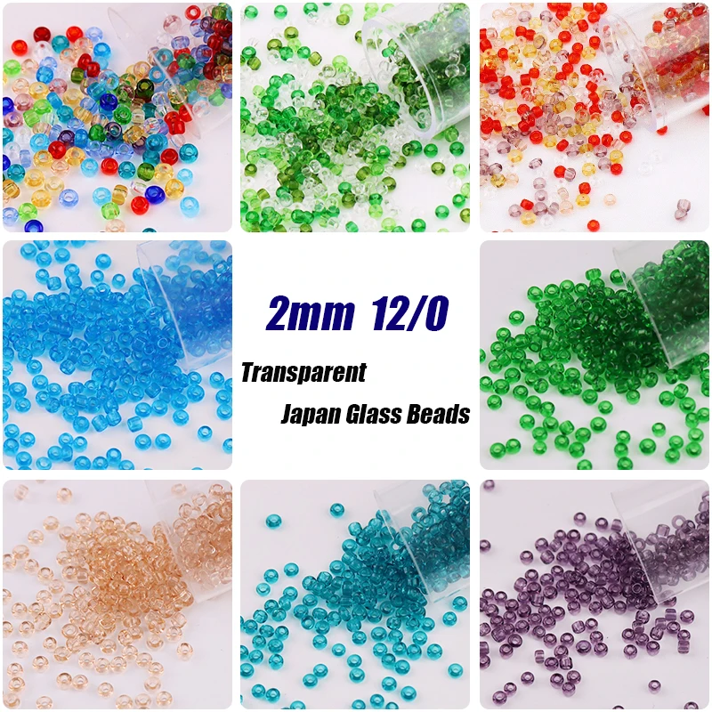 

365pcs 2mm Japan Round Transparent Glass Beads 12/0 Uniform Loose Spacer Seed Beads for Needlework Jewelry Making DIY Sewing