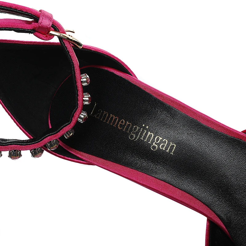 2023Super High Heel Baotou Women's Sandals Wedding Party Single Shoe Brand Silk Thick Sole Diamond Sexy Summer Women'sShoes34-43