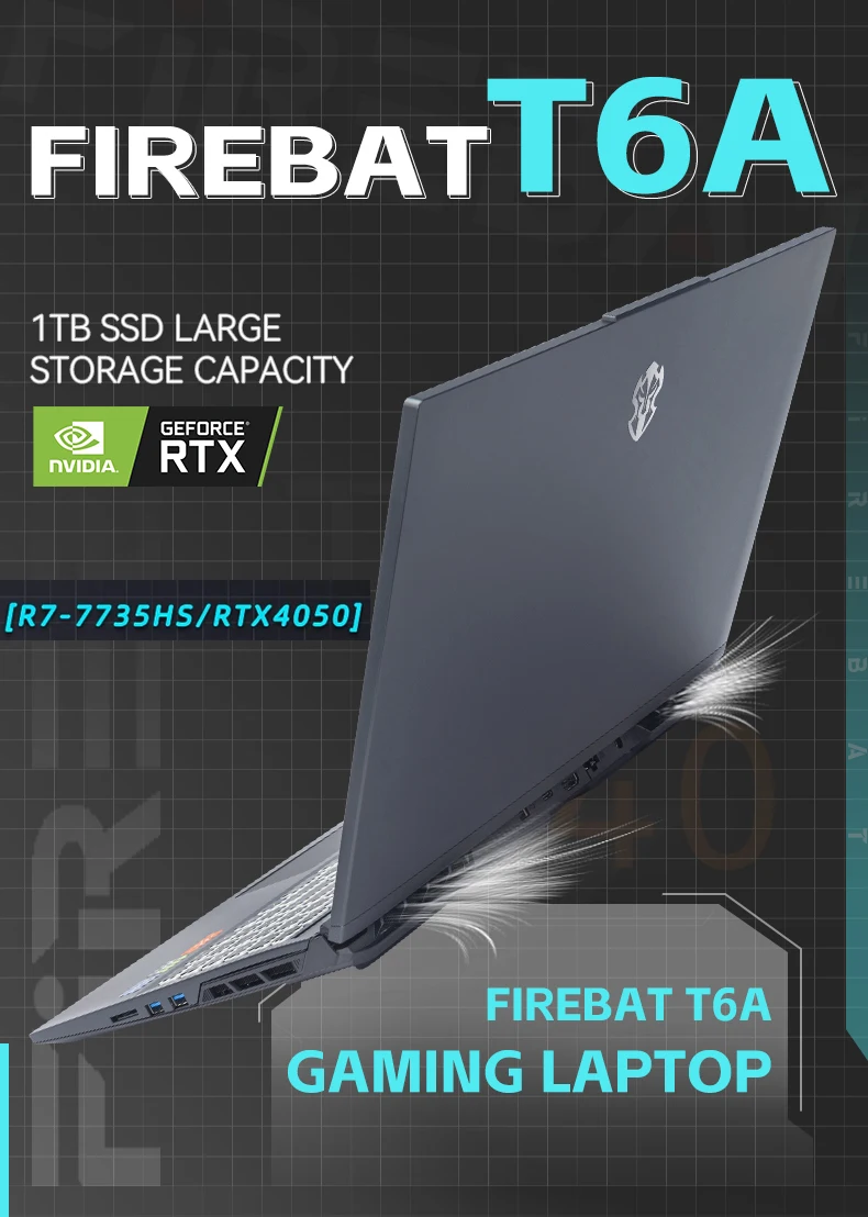 Фото FIREBAT T6A 16-дюймовый AMD R7-7735HS RTX 4050 DDR5 32 ГБ ОЗУ M.2 1 ТБ SSD 165 Гц 2,5 КБ Wi-Fi6 BT5.1 Игровой геймерский ноутбук №2