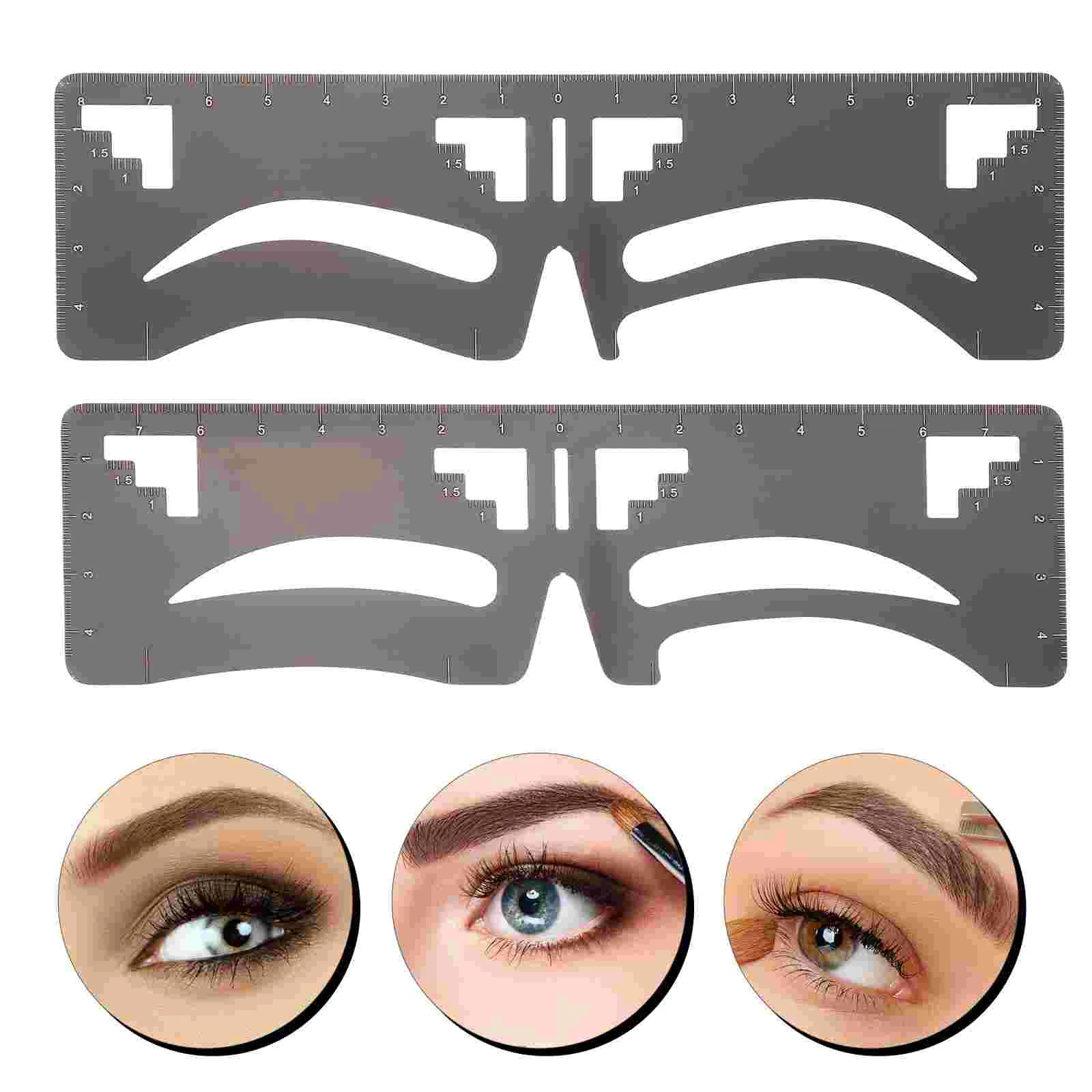 

2 Pcs Eyebrow Ruler Guide Template Makeup Supplies Shaping Seal Stencil Stainless Steel