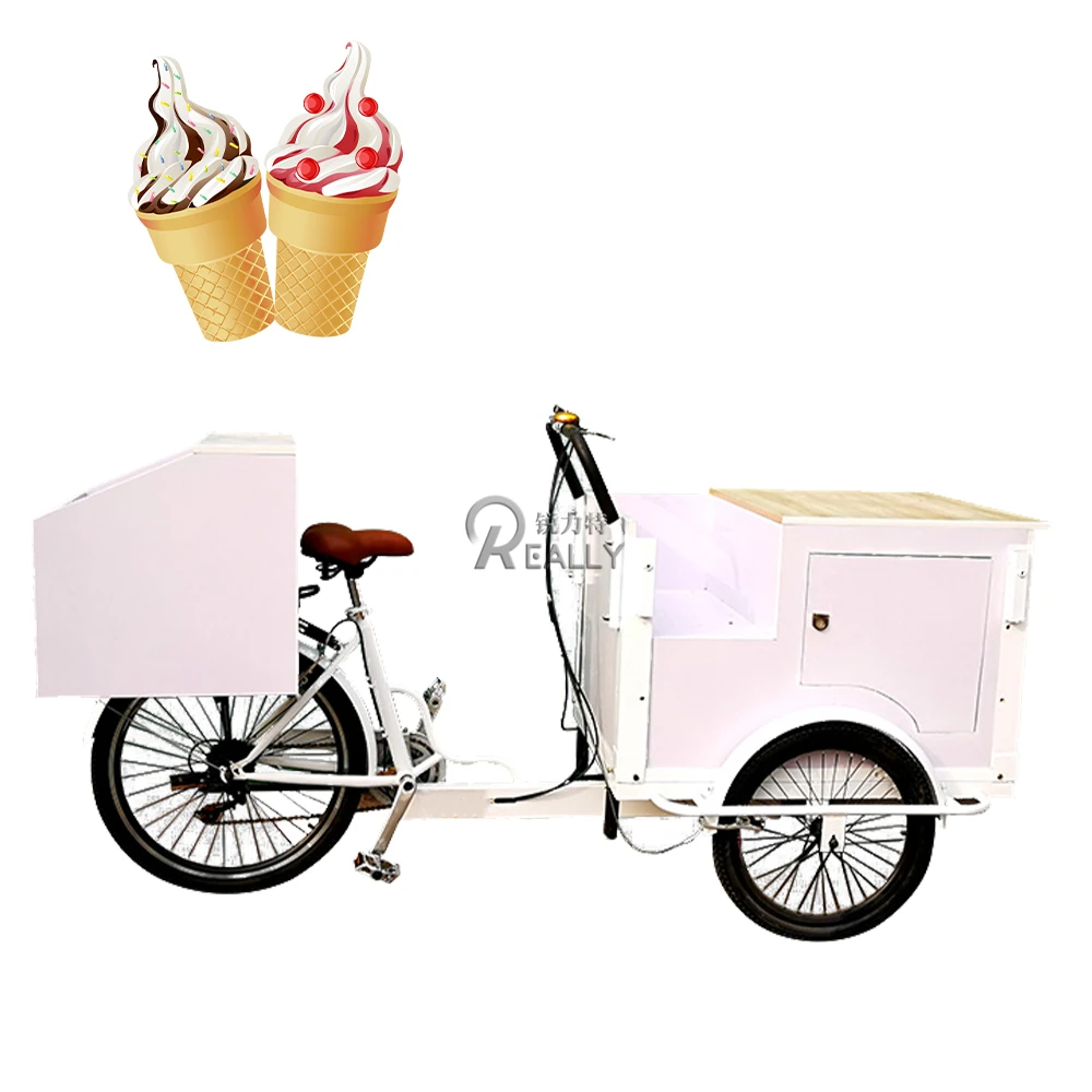 Italian Cold Plate Ice Cream Bike Cart Ice Slush Cart Coffee Tricycle 3 Wheel Ice Cream Rolled Food Cart Bike