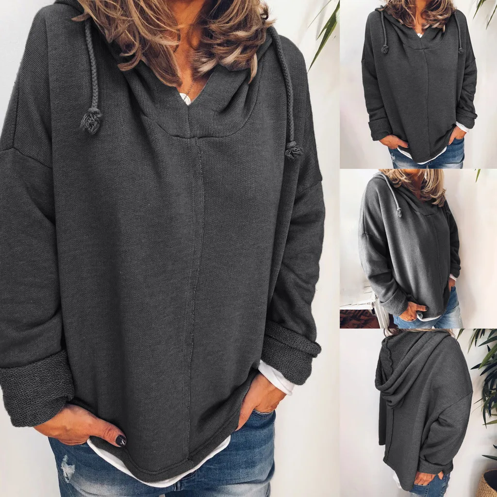 

Women's Fashion Loose Casual Long Sleeve Hooded Sweater Top Sleeve Top