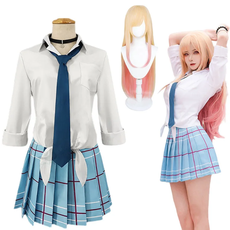 

Kitagawa Marin Cosplay Anime My Dress Up Darling Kitagawa Marin Costume Dresses School Uniform Wig Earrings Suit Girls