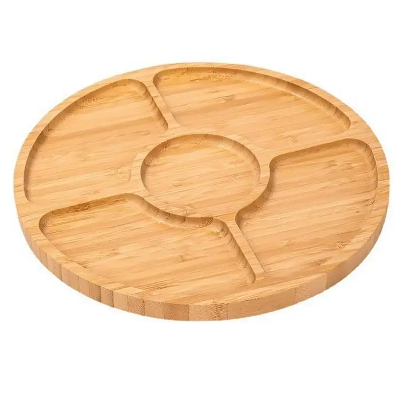 

Wooden Divided Serving Trays With 5 Dining Grids Round Food Serving Tray Party Serving Dishes Perfect For Party