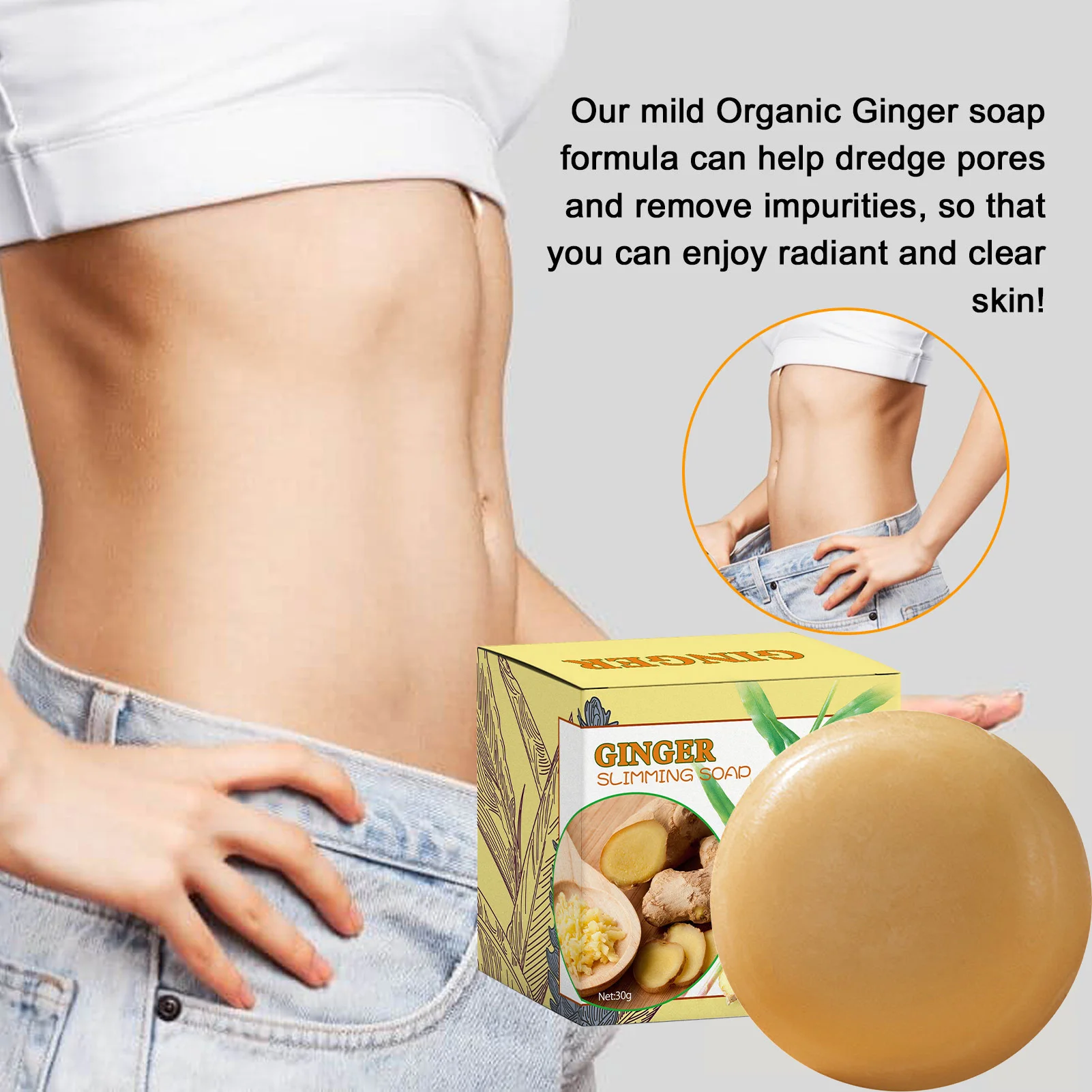 

30g Ginger Bar Soap Lymphatic Detoxes Organic Ginger Bath Bar For Slimming Moisturising Swelling And Pain Relief Perfect For All