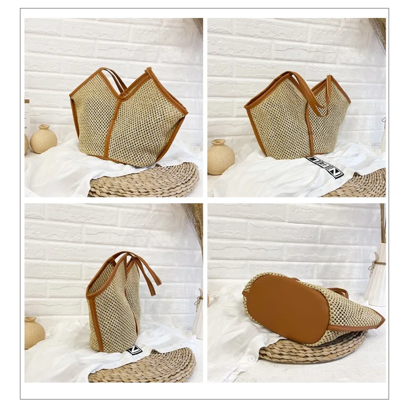 Woven Bag 2023 Summer New High Capacity Straw Woven Bag Travel Fashion Hollow Out Fishing Net Shoulder Bag Tote Bag  Straw Bag