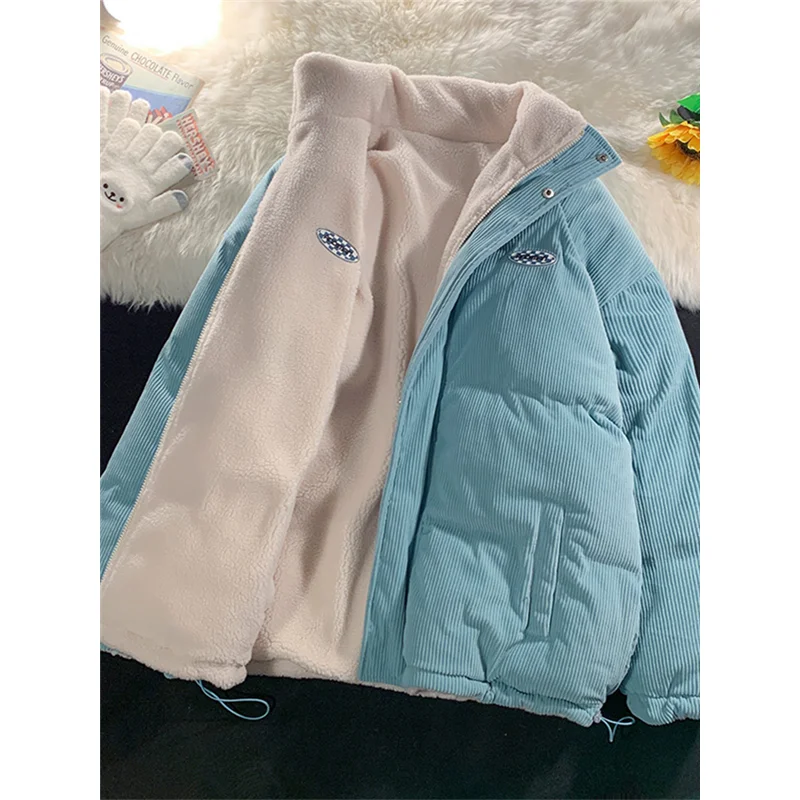 2022 Winter Women Corduroy Jacket Vintage Lamb Fleece Cotton Parkas Coat Fashion Thick Warm Clothes Loose Double-sided Outerwear