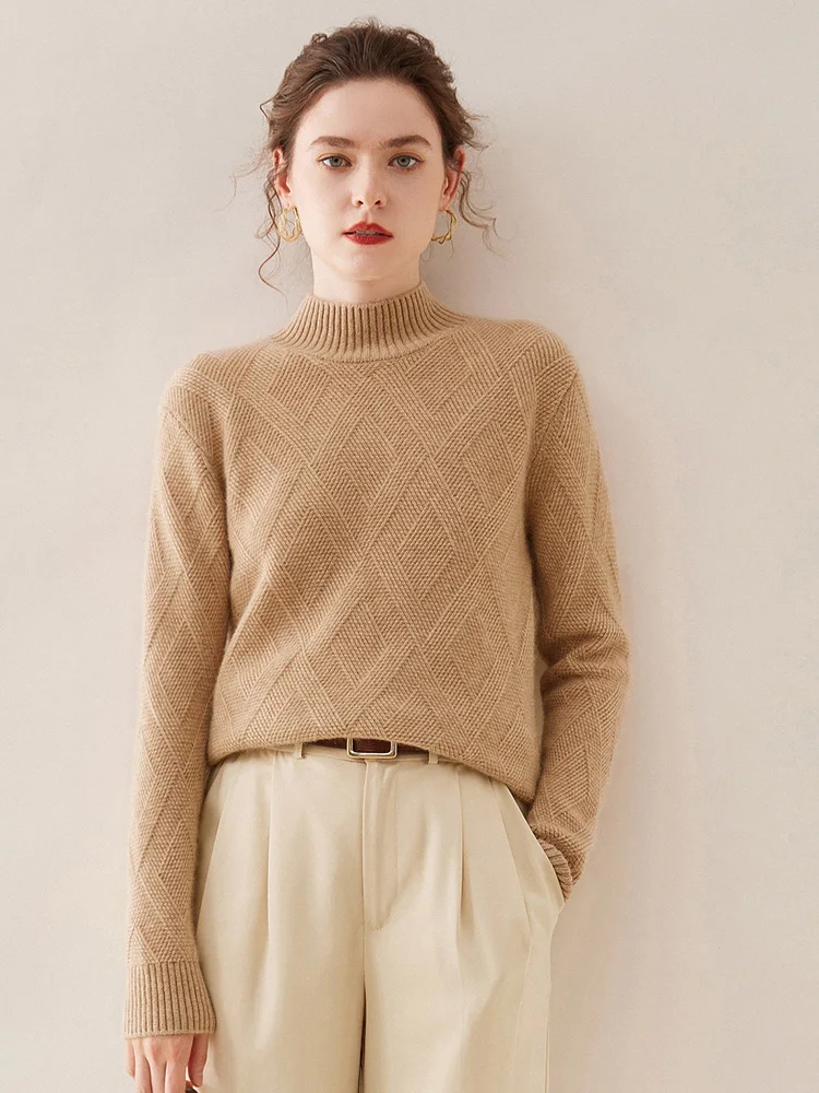 Женский кашемировый свитер толстый теплый пуловер с ложным воротником 100%