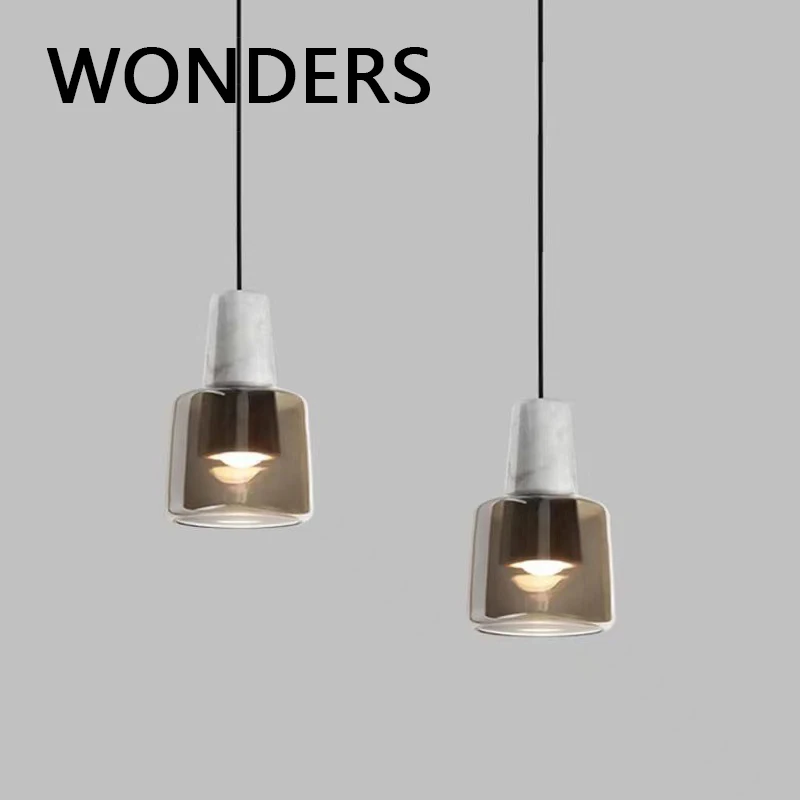 

Bedroom Decor Accessories LED Lights Marble Body Modern Luxury Chandelier Glass Lampshade Cognac Color Hanging Lamps For Ceiling