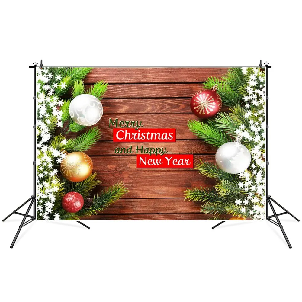 

Christmas Pine Balls Snowflakes Wooden Board Plank Photography Backdrops Custom Baby Party Decoration Photo Booth Backgrounds