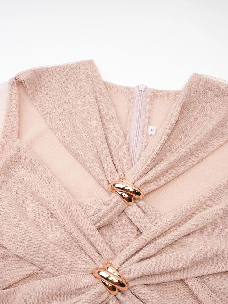 QMQA Модное женское однотонное кружевное сетчатое платье с перекрестным V-образным