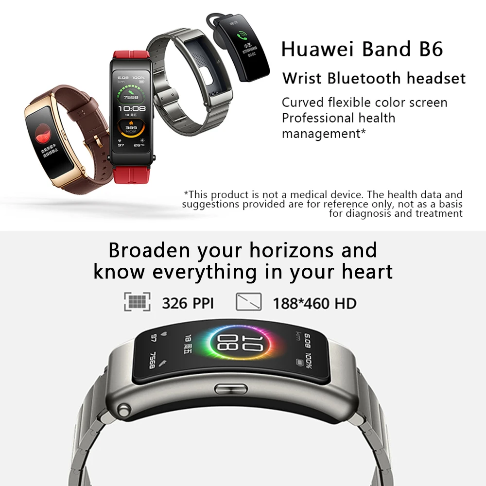 Оригинальная Bluetooth-гарнитура HUAWEI TalkBand B6 и B5 умный телефон браслет пульсометр