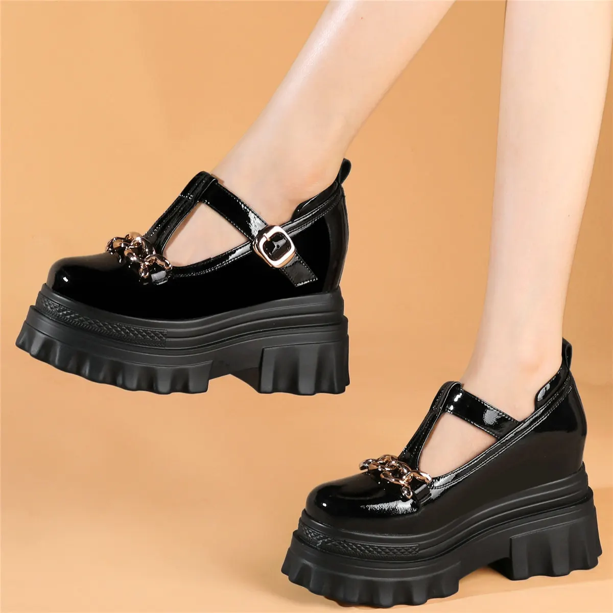 2022 Platform Pumps Shoes Women Genuine Leather Wedges High Heel Martin Boots Female Low Top Round Toe Mary Janes Casual Shoes