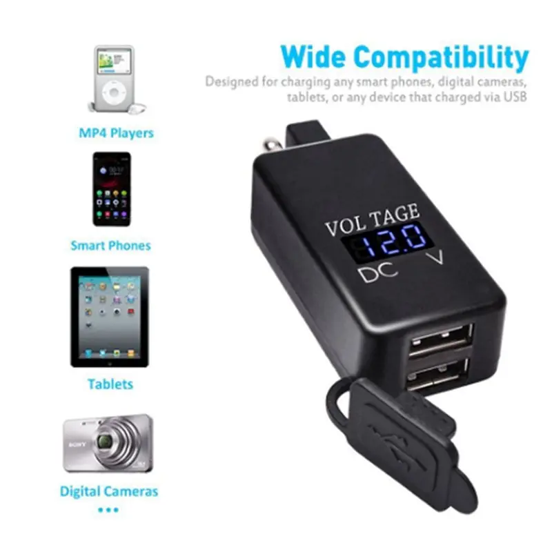 Фото 2X адаптер SAE на USB с вольтметром, быстросъемный разъем для мотоцикла с водонепроницаемым двойным USB-портом для смартфона. №3