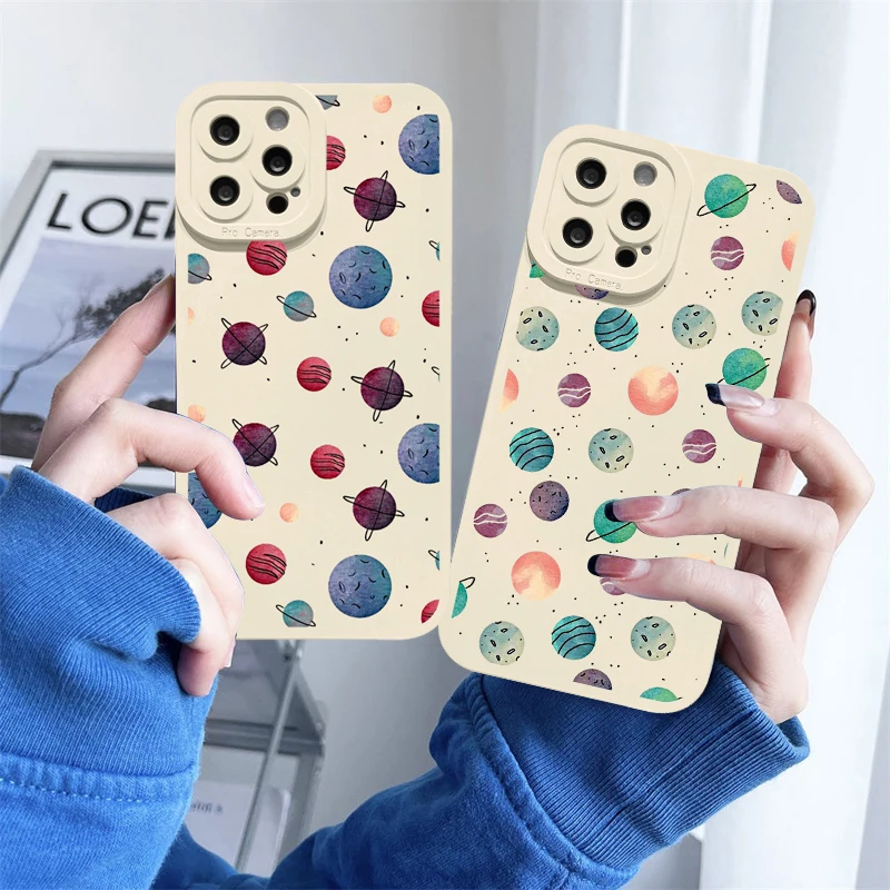 

Hot Planet Glitter Phone Case For iPhone 11 14 13 12 Pro Max Cases Cosmic Planet For iPhone 7 8 Plus SE2 XR X XS Soft Back Cover