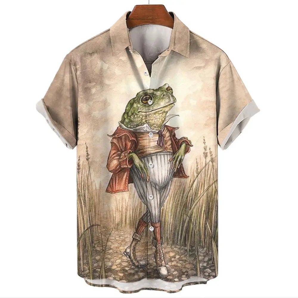 

2023 Hawaiian Shirts For Mens 3D Frog Print Short Sleeve Shirt Blouse Beach Holiday T-Shirts Oversized Tee Shirt Men's Clothing