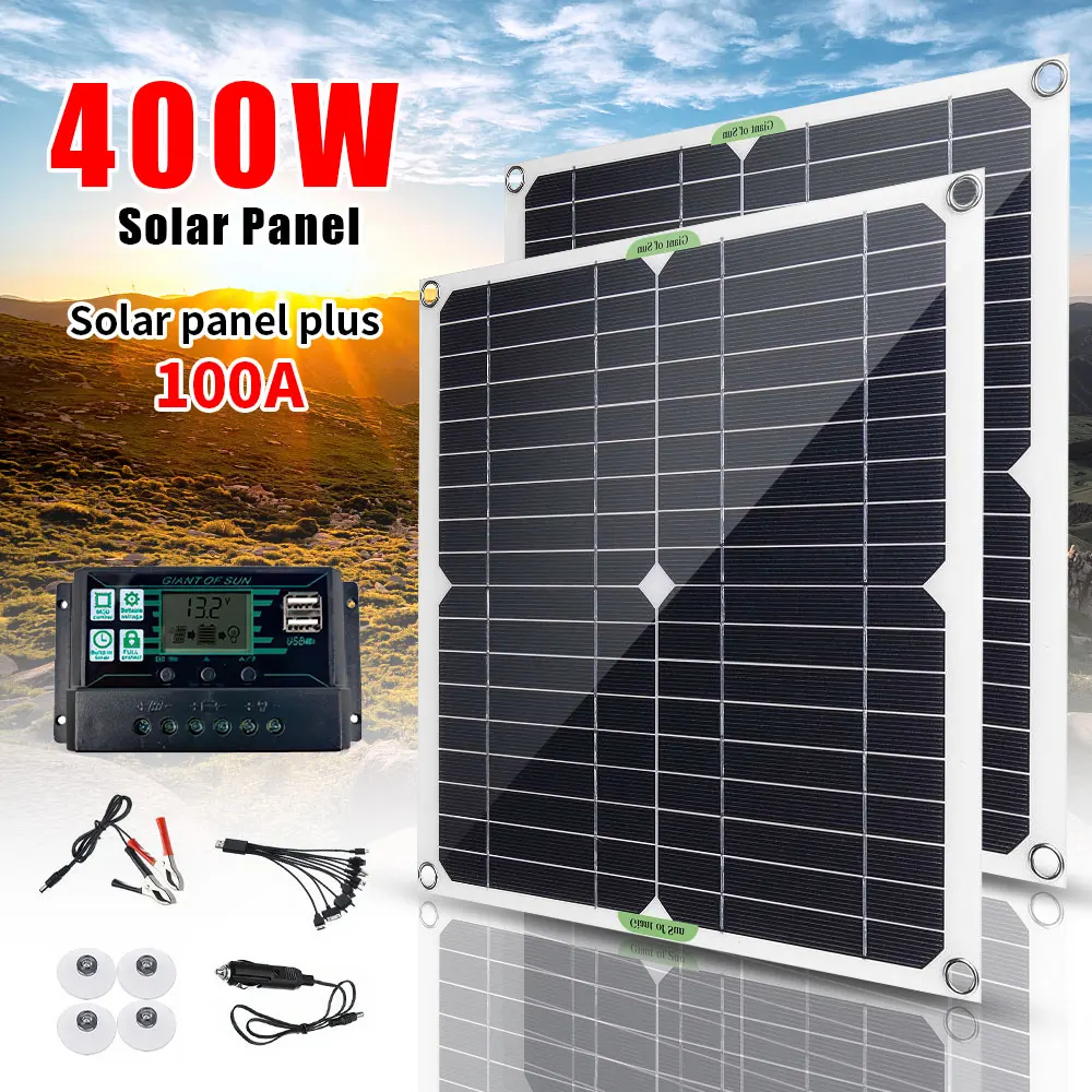

400W USB Solar Panel Charger Solar Charging Kit DC 18V Output Portable Car Cell Phone Charging Equipment Outdoor Emergency