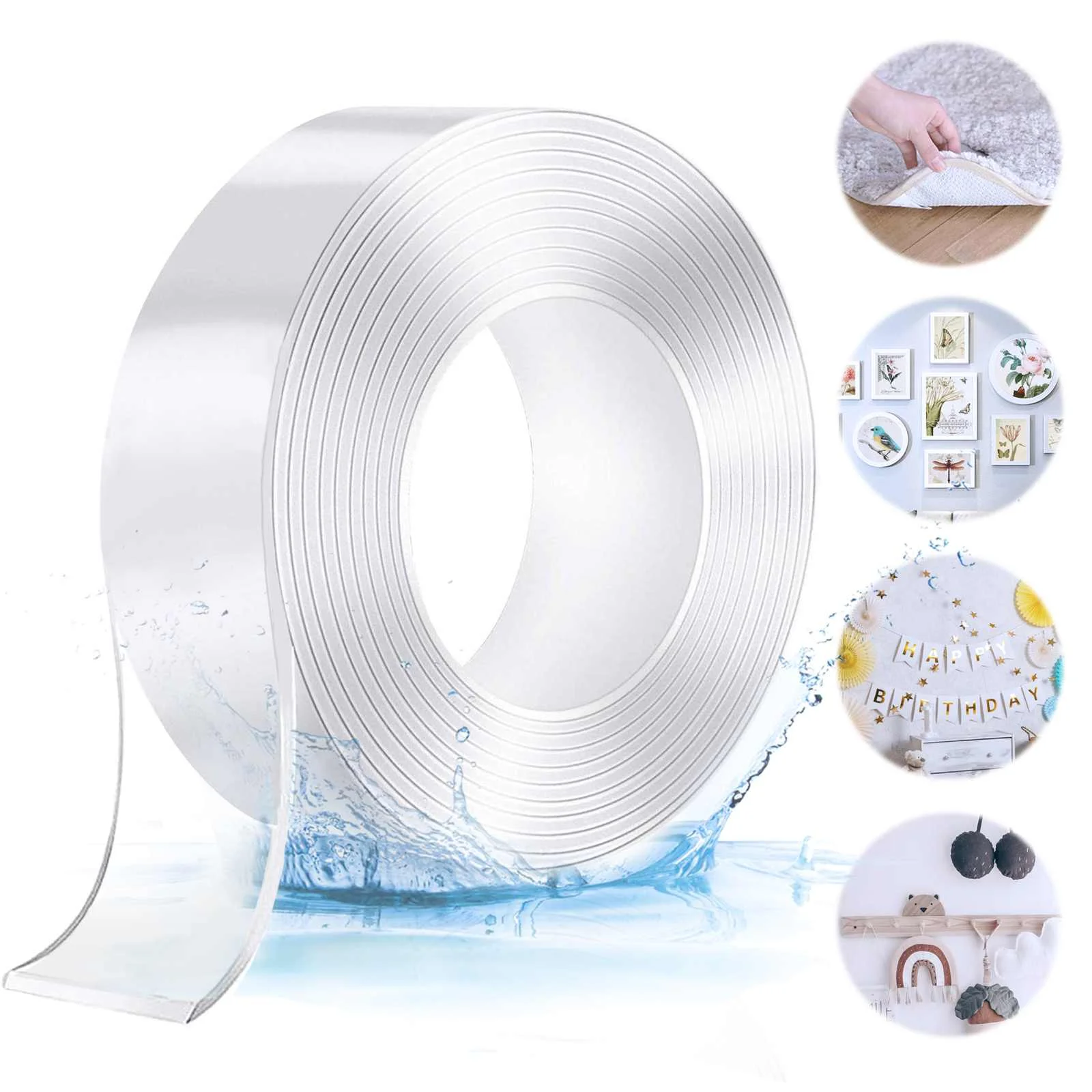 

3/5M Tape Tracsless Double Sided Tape Transparent No Trace Reusable Waterproof Adhesive Tape Cleanable Home Width 3CM/5CM