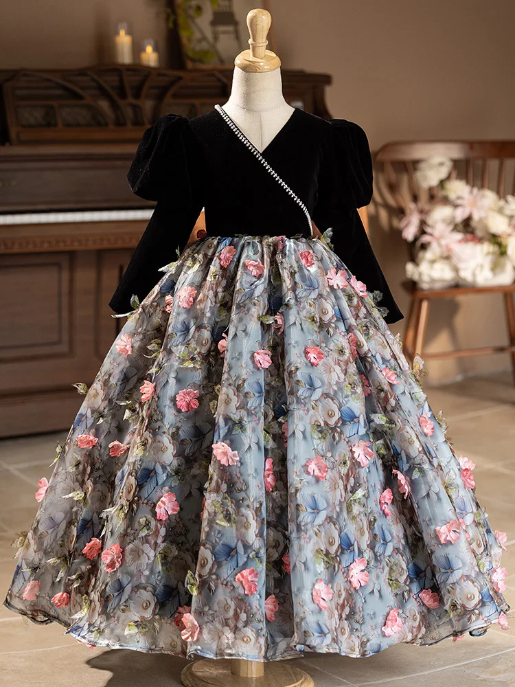 Новинка 2025 детское вечернее платье принцессы модный цветочный дизайн платья для