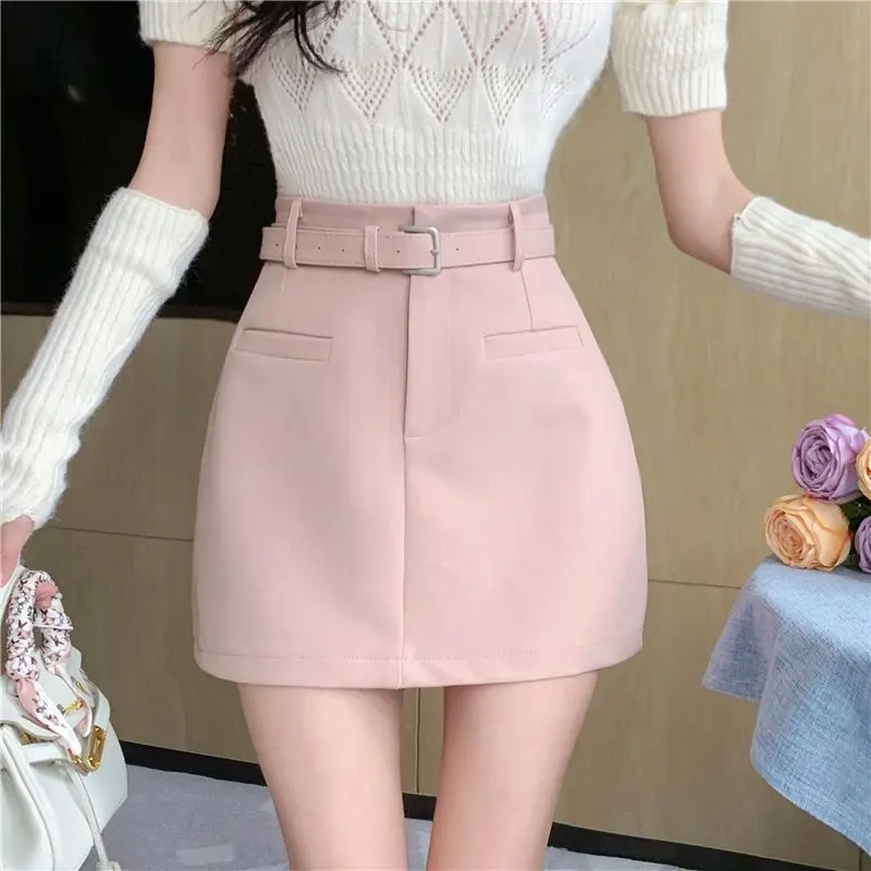 Spring Women's Short Skirt Suit Dress 2023 New High Waist Wrapped Hip Skirt  A-line Dress Korean   pink skirt