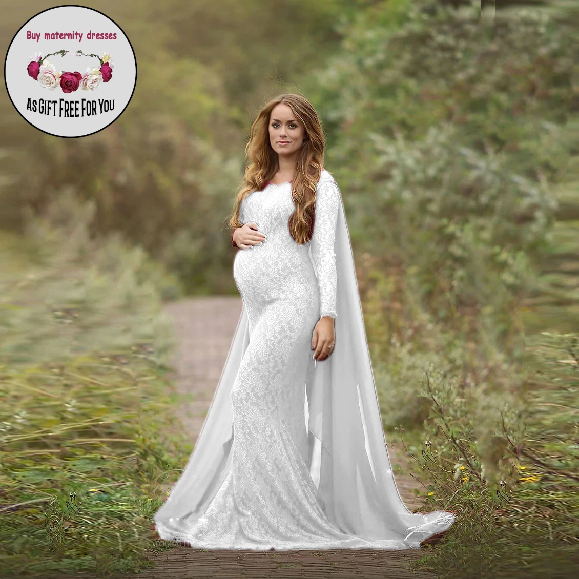 New Mother Photography Pregant Lace Maxi Dress Long Sleeve Off The Shoulder Long  Dresses