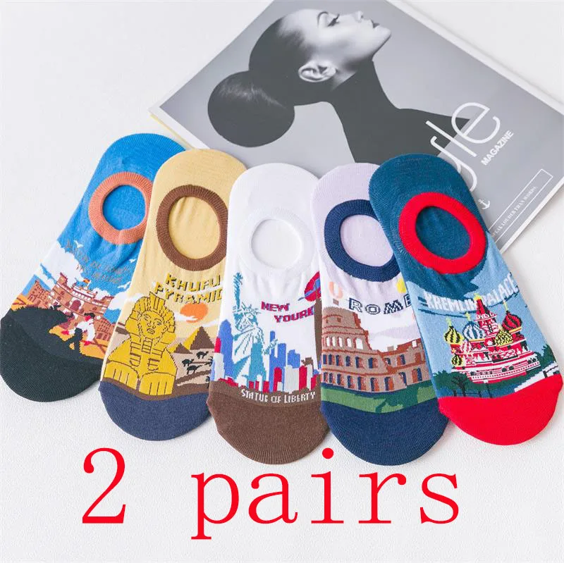 

2 Pairs of New Trend Couple Casual Cotton Fashion Socks All-match Cartoon Ladies Invisible Socks Comfortable Breathable Socks