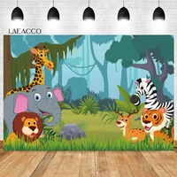 laeacco cartoon safari animals backdrop jungle wildlife zoo kids birthday baby shower portrait customized photography background