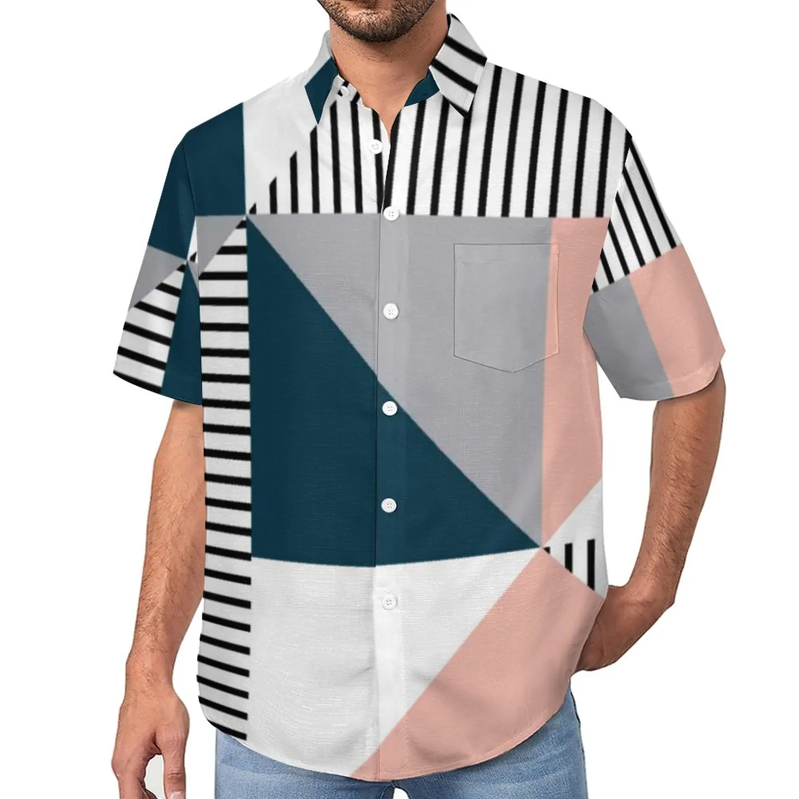 

Nordic Lines Beach Shirt Abstract Colorful Geometry Hawaiian Casual Shirts Men Trending Blouses Short Sleeve Clothes Plus Size