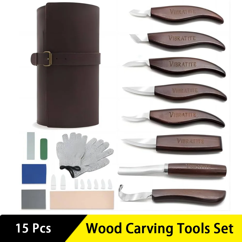 

15Pcs VIBRATITE Wood Carving Tools Set Deluxe Wood Carving Knife Kit with Carving Detail Knife for Beginner and Carpenter Expert
