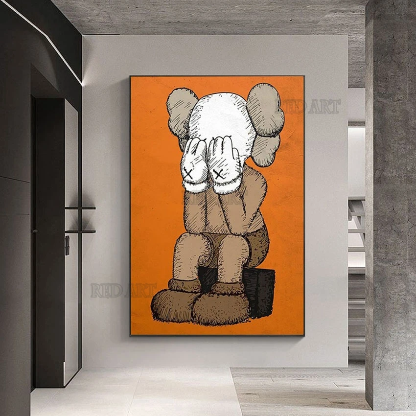

100% Hand Painted Modern Abstract Cartoon Bear Picture Bedroom Wall Poster Animal Oil Painting Unframed Wall Art As Kids Gift